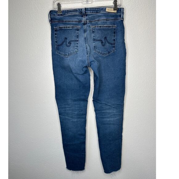AG Medium Dark Wash The Prima Ankle Cigarette Leg Raw Hem Jeans 30 - Picture 7 of 12